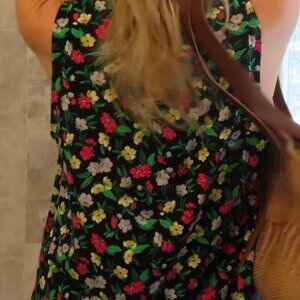 Ann Taylor Black Riot of Flowers sleeveles blouse, size M.